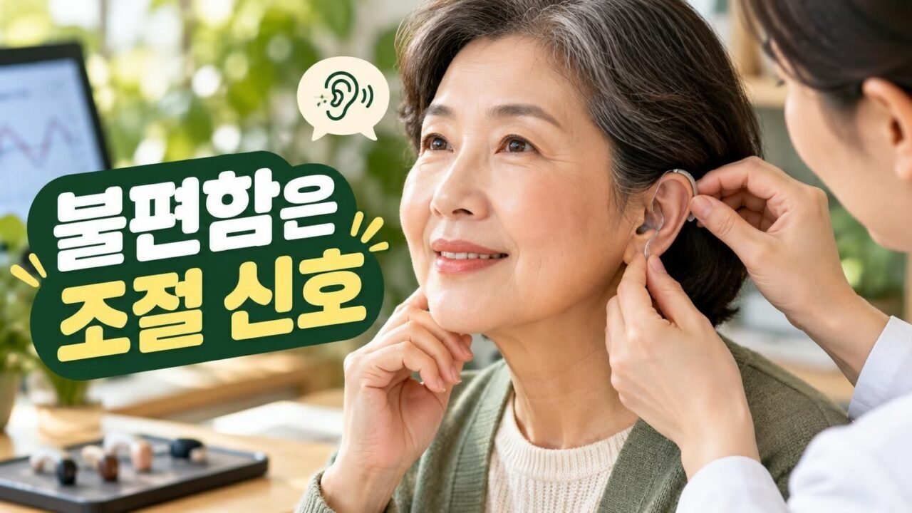 청각재활 중 보청기 소리를 점검하는 모습