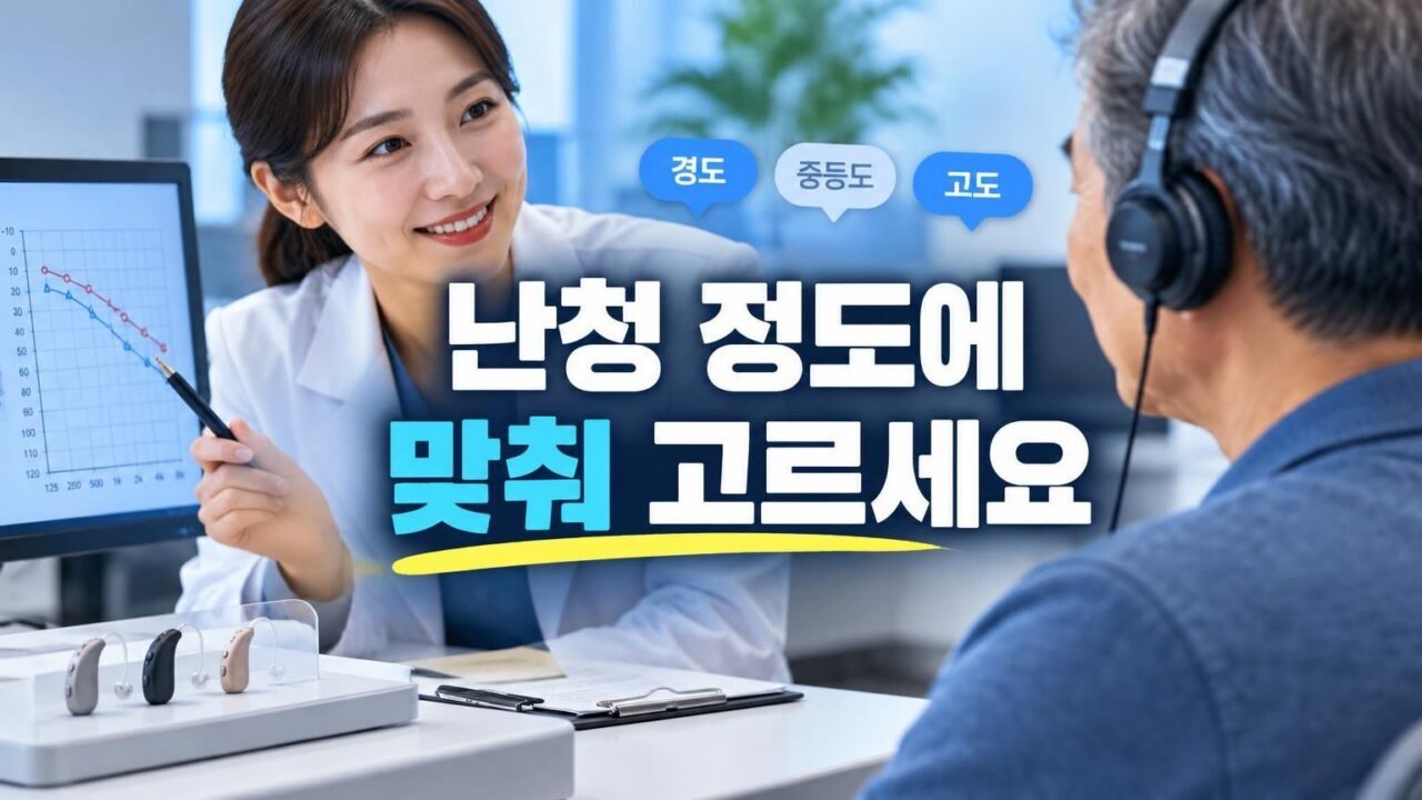 청력검사 결과를 확인하며 보청기 상담을 받는 모습