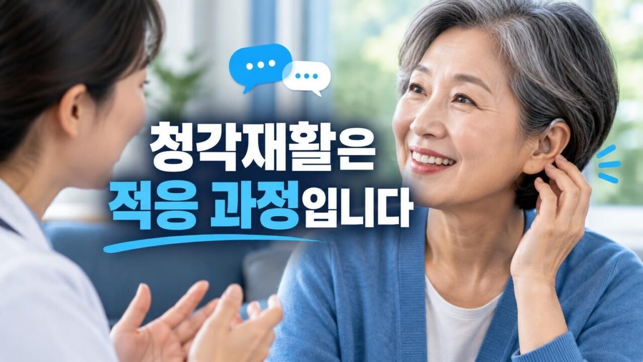보청기를 착용하고 청각재활을 진행하는 사람