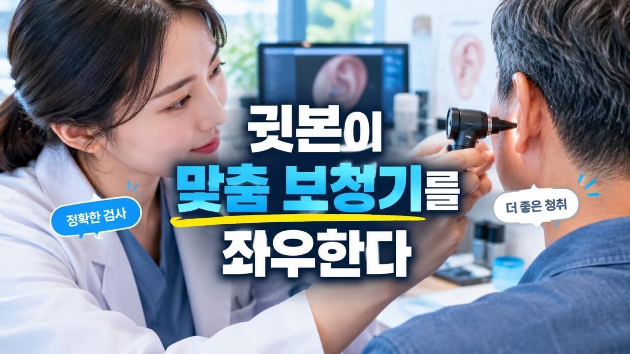 보청기 맞춤 제작을 위해 외이도 상태를 확인하는 모습
