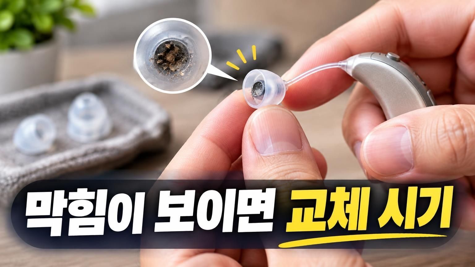 시그니아 퓨어 보청기 이어팁을 점검하는 모습