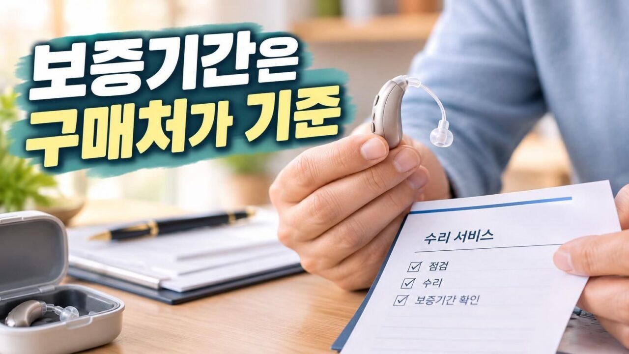 오티콘 보청기와 수리 접수 서류를 확인하는 모습