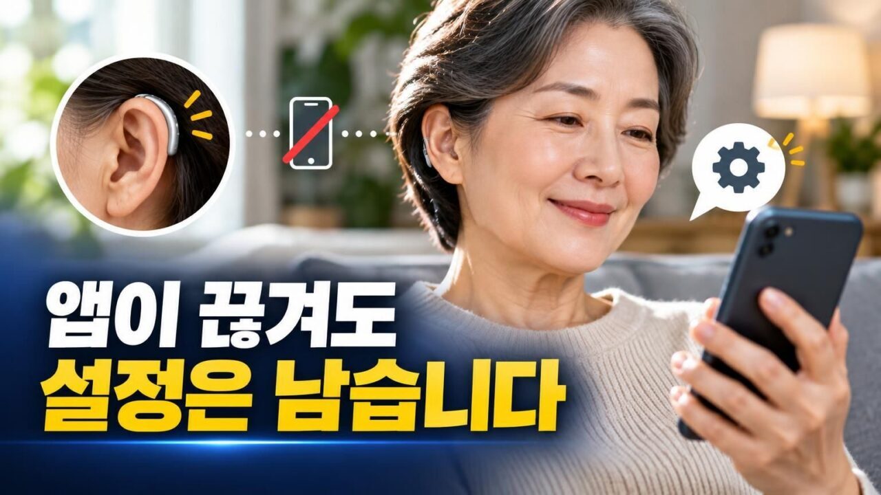 스마트폰 앱으로 보청기를 연결하는 모습