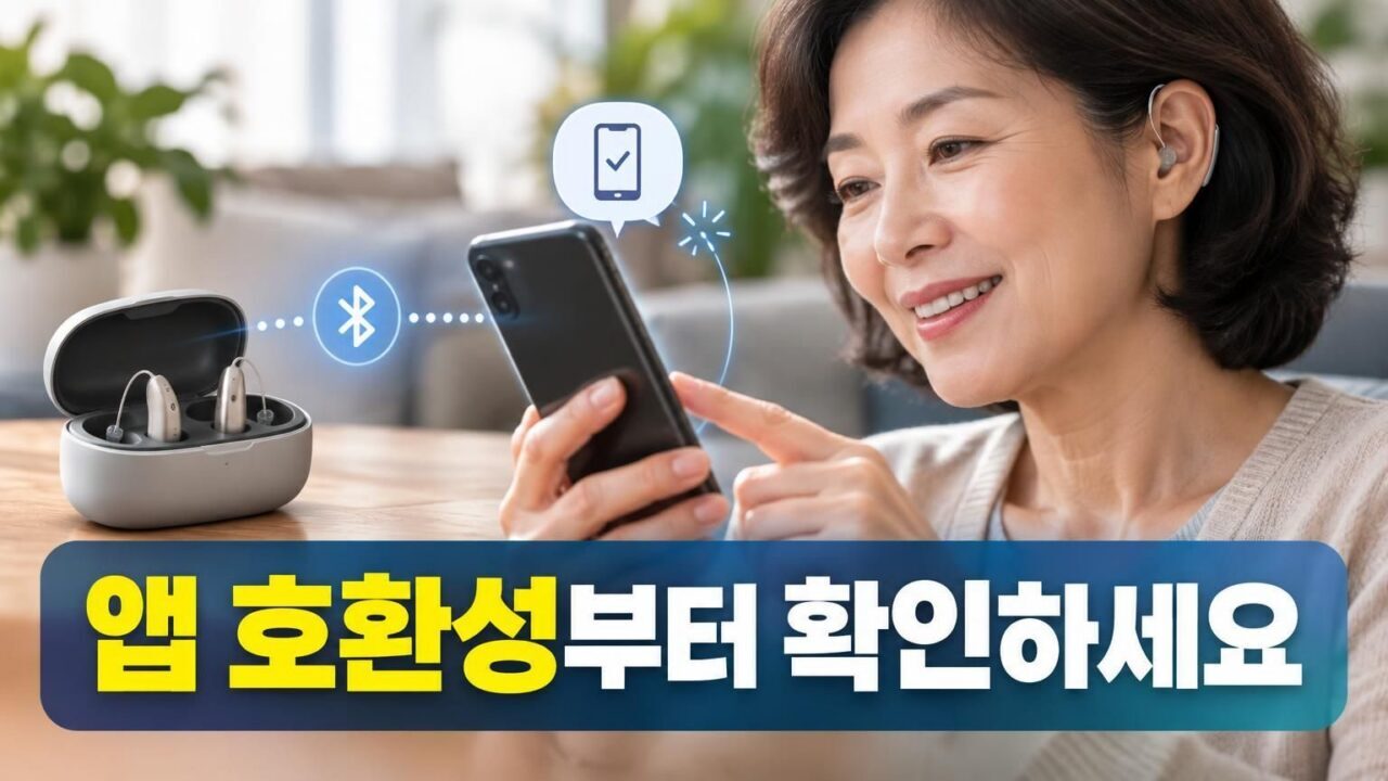 스마트폰과 보청기 연결 호환성을 확인하는 장면