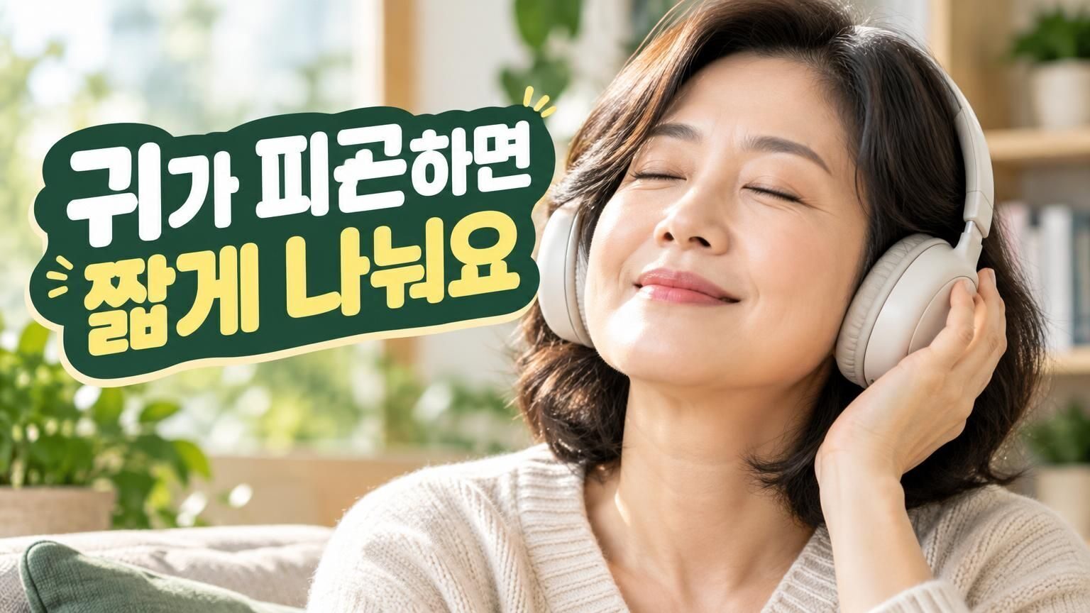 보청기를 착용하고 조용한 공간에서 청각재활 연습을 하는 모습