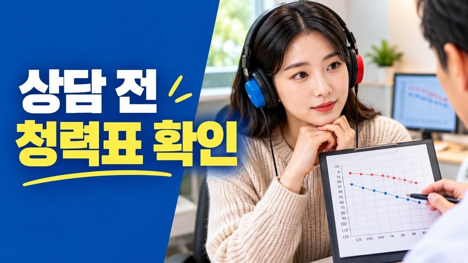 청력검사 결과지를 들고 보청기 상담을 준비하는 모습