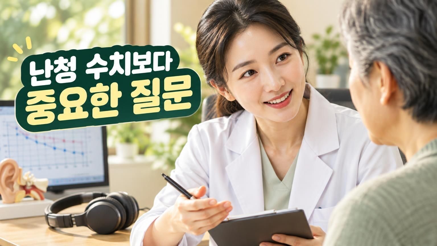 청력검사 결과를 보며 상담하는 모습