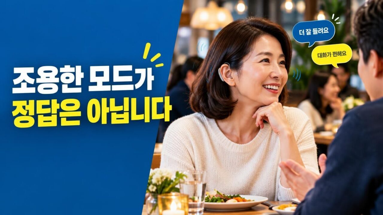 식당에서 보청기를 착용하고 대화하는 모습
